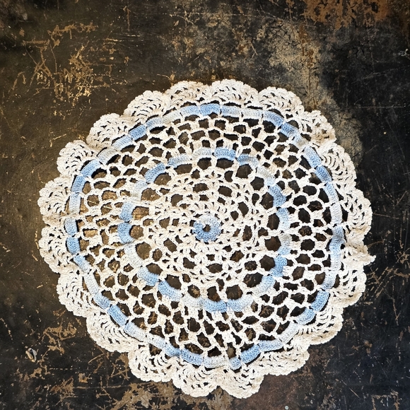 Vintage Other - Vintage Blue & White Crocheted Doily | Handmade Cottagecore Lace Table Mat 6"
